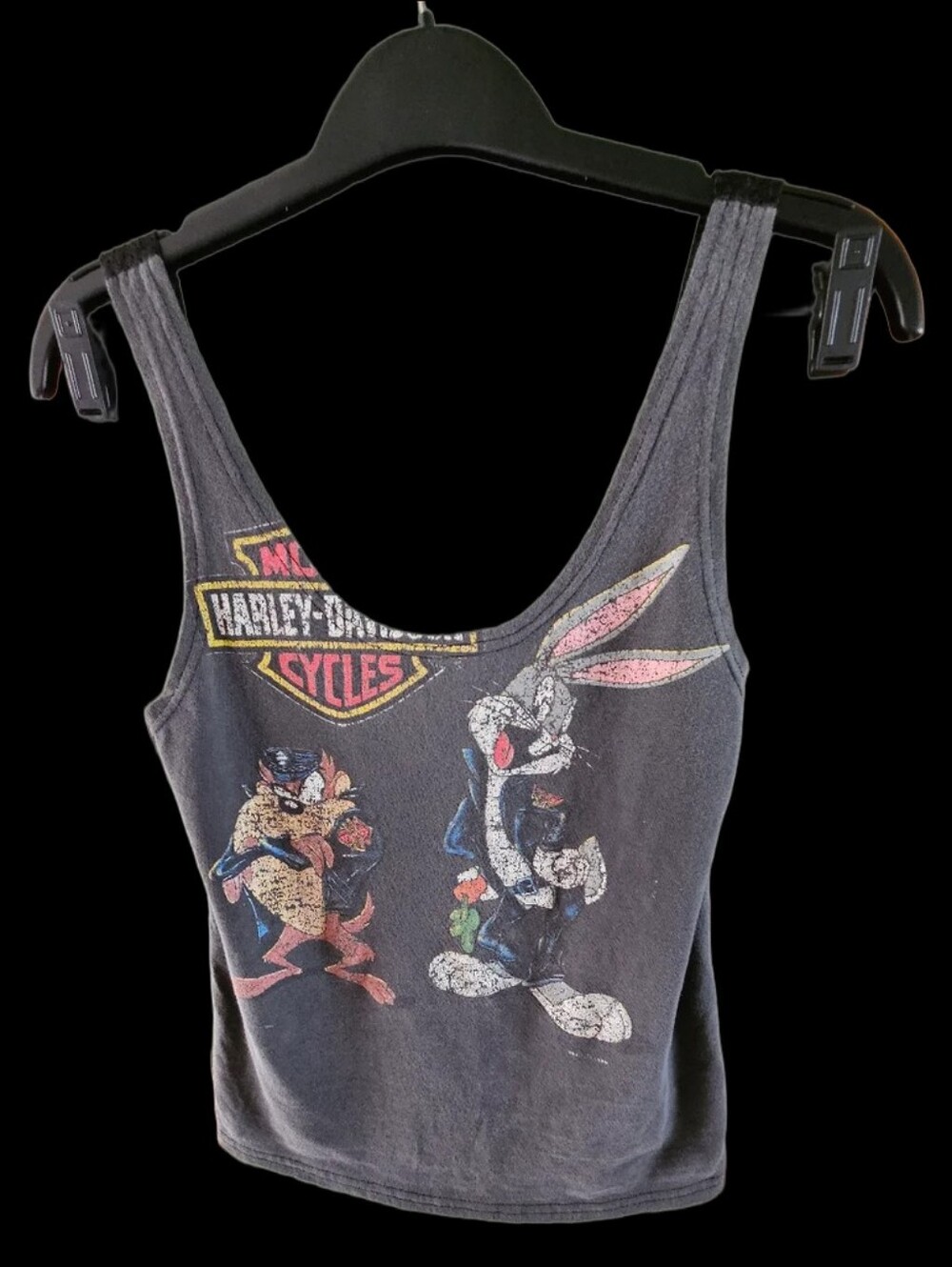 Vintage Snap By Fasinfrank Harley-Davidson Black Tank Top with Bugs Bunny & Taz